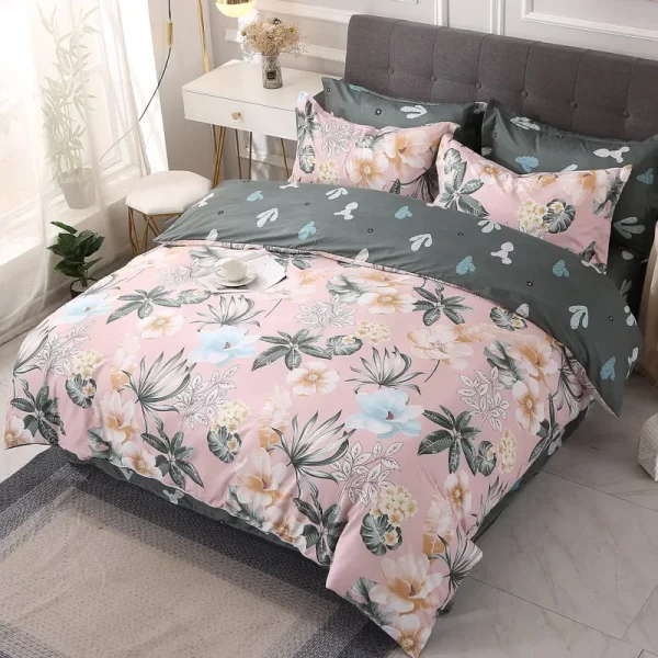 Bedding Duvet Cover with Zipper Closure Floral Pattern Soft Microfiber Comforter Cover with Envelop Pillowcase